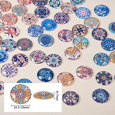 Печатные стеклянные кабошоны&nbsp;GGLA-PH0005-25mm-001-1