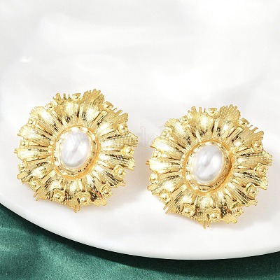 Серьги-гвоздики из пластика с имитацией жемчуга из нержавеющей стали 304 EJEW-U070-01G-1