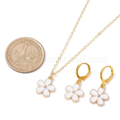 Комплекты серег и ожерелья с подвесками из цветочного сплава с эмалью SJEW-JS01298-1