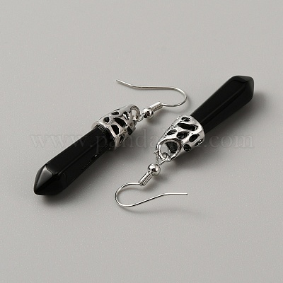 Серьги-пули с натуральным черным агатом EJEW-WH0001-34C-1
