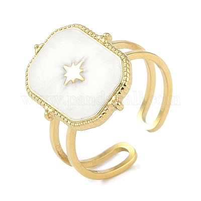 Ионное покрытие (ip) 304 нержавеющая сталь эмалированный прямоугольник со звездой манжета кольца для пальцев RJEW-L107-063G-01-1