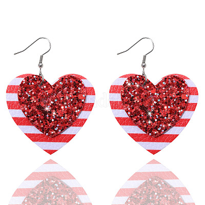 Серьги-подвески в форме сердца из искусственной кожи с полосками FS-WG76E0F-01-1