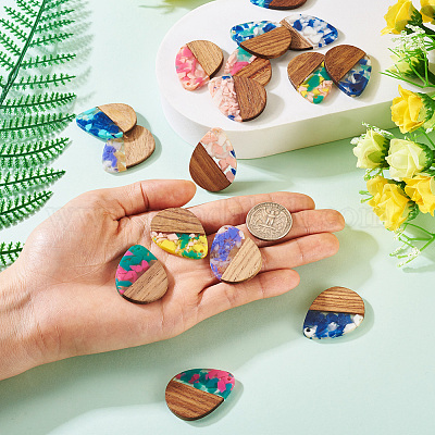 16 шт. подвески из 8-х цветов из смолы и ореха RESI-TA0003-95-1