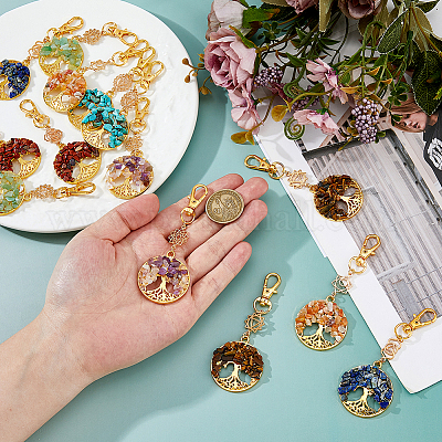 14 шт. 7 цвета чакра натуральные и синтетические драгоценные камни бусины и сплав древо жизни подвеска украшения HJEW-FH00151-1