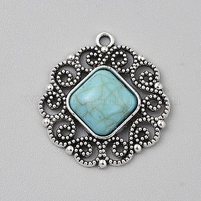 Подвески из синтетической бирюзы в тибетском стиле с паве PALLOY-CJC0025-01AS-F-1