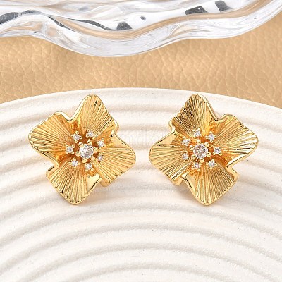 Серьги-гвоздики в форме цветка с микропаве из прозрачных кубических цирконий из латуни EJEW-D337-04G-1