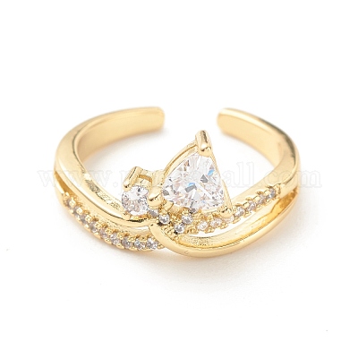 Кольцо-капля из прозрачного кубического циркония с открытой манжетой RJEW-P204-06G-1