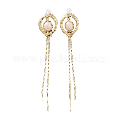 Серьги-гвоздики с кисточками из натурального жемчуга EJEW-P256-41G-1