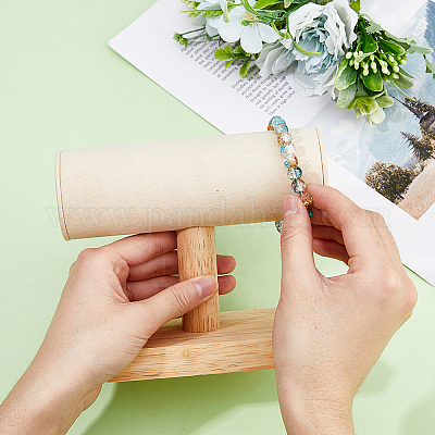 Подставки для браслетов из бархата с Т-образным стержнем и деревянной основой BDIS-WH0003-29-1