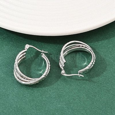 Серьги-гвоздики с тройным кольцом из нержавеющей стали 304 EJEW-P324-09P-1