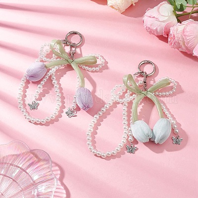 2 шт. подвеска в виде двухцветного тюльпана из ткани и сплава HJEW-JM04394-1