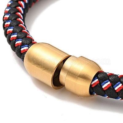Браслет из микрофибры и кожи с круглым плетеным шнуром и застежкой из нержавеющей стали 304 для мужчин и женщин BJEW-C021-11-1