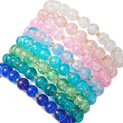 8 шт. 8-цветные растягивающиеся браслеты из стеклянных бусин с эффектом кракле BJEW-MZ00204-1