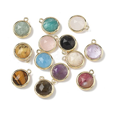 Плоские круглые подвески из натурального смешанного камня G-U028-03G-1