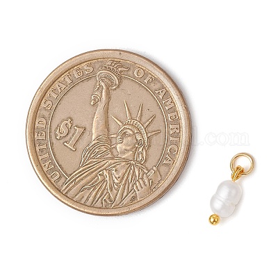 Подвески-картофелины из натурального пресноводного жемчуга с латунными соединительными кольцами PALLOY-JF04176-01-1