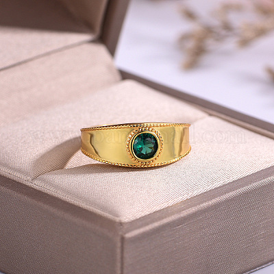 Кольца для пальцев с зелеными кубическими цирконами и паве из латуни YY7956-2-1