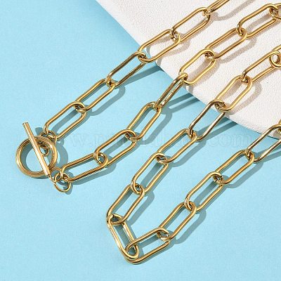 304 нержавеющая сталь цепочки-скрепки ожерелья NJEW-Z102-02G-1