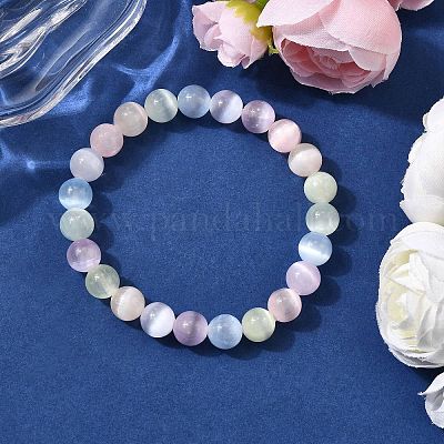 天然セレナイトのラウンドビーズストレッチブレスレット（男女兼用