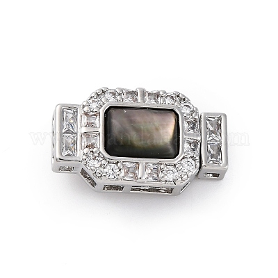 Прямоугольные застежки-коробочки из латуни с микропаве из прозрачного кубического циркония KK-G505-36P-01-1