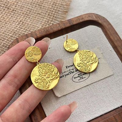Плоские круглые серьги-гвоздики из латуни с узором из роз FS-WGFCD7A-01-1