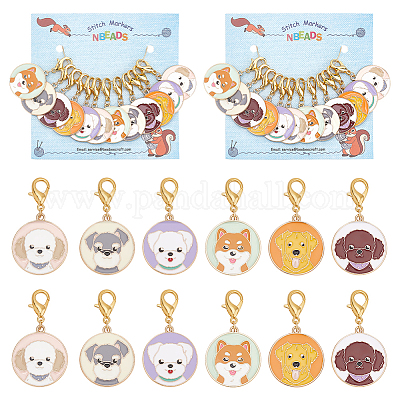 Плоские круглые из сплава эмали с подвеской в виде собаки с замком маркеры петель HJEW-AB00002-1