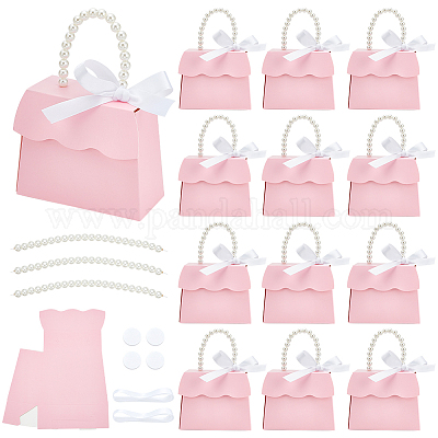 Подарочная коробка из бумаги трапециевидной формы с пластиковыми ручками под жемчуг CON-WH0092-65B-1