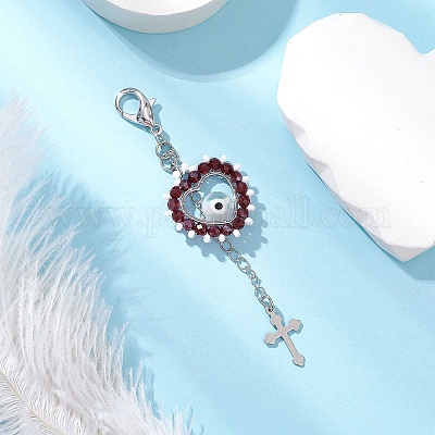 Подвеска в виде сердца из стеклянных бусин и лампворк ручной работы от сглаза HJEW-MZ00211-05-1