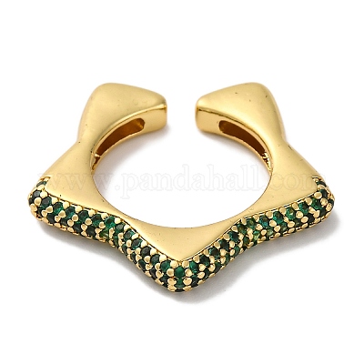 Кольца-манжеты для женщин с открытыми кольцами из латуни и кубическим цирконием в виде звезды RJEW-S242-02G-A-1