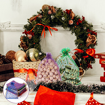 100 шт. 10-цветные подарочные пакеты из органзы с принтом звезд и луны на завязках OP-YS0001-01-1