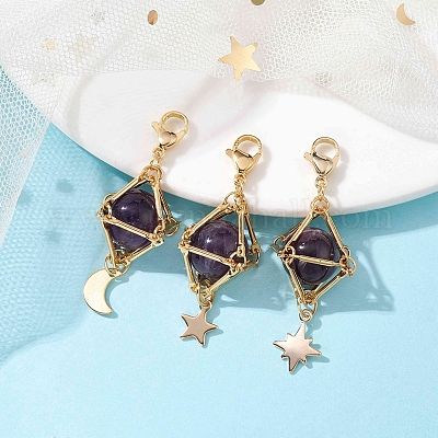 Подвески из латуни с натуральным аметистом HJEW-JM01817-03-1