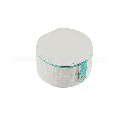 2-слойные круглые шкатулки для драгоценностей из искусственной кожи с зеркалом внутри PW-WG87377-02-1