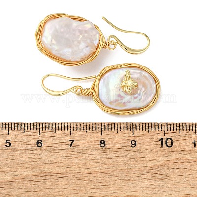 Овальные серьги с насекомыми из латуни с барочным жемчугом EJEW-Q043-03G-1