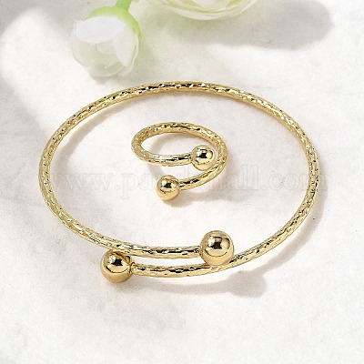 201 комплект браслетов-манжет и колец-манжет из нержавеющей стали SJEW-Z004-01G-01-1