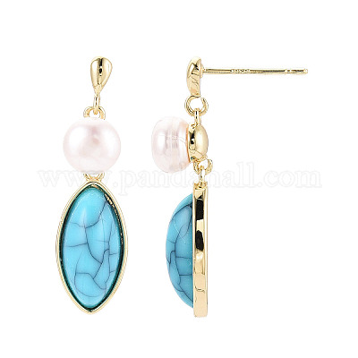 Серьги-гвоздики из натурального жемчуга из латуни PEAR-N020-08D-1