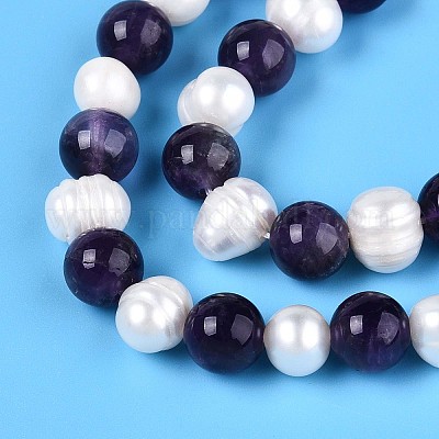 Натуральные аметистовые круглые и натуральные культивированные пресноводные жемчужины PEAR-N019-11-1