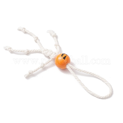 Подвеска из хлопкового шнура и бусин в виде деревянной тыквы на Хэллоуин HJEW-JM03904-1