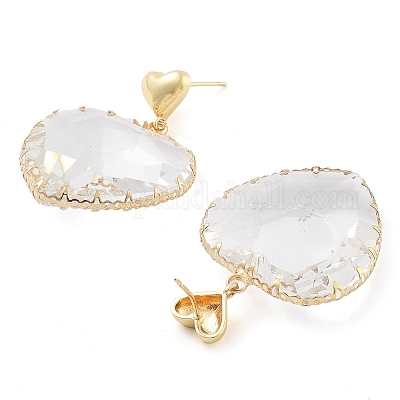 Серьги-гвоздики со стеклянным сердцем EJEW-Q800-17A-KCG-1