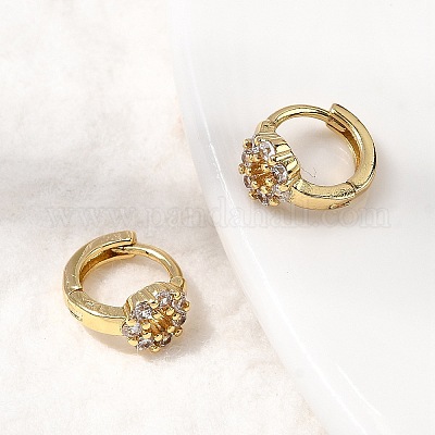 Плоские круглые серьги-кольца из латуни с микропаве из прозрачных кубических цирконий EJEW-H170-02G-1