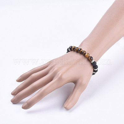 Эластичные браслеты из натурального вулканического камня и драгоценных камней BJEW-JB03634-1
