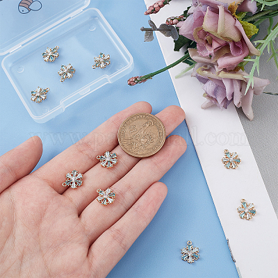 Pale Turquoise 18K Gold Plated Cubic Zirconia Snowflake Charms 10 Pcs