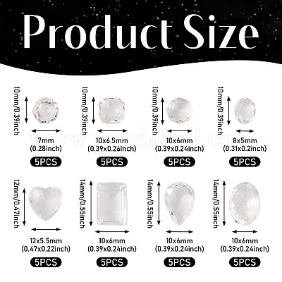 40 шт. 8 вида прозрачных стеклянных кабошонов со стразами&nbsp;RGLA-TA0001-08-1