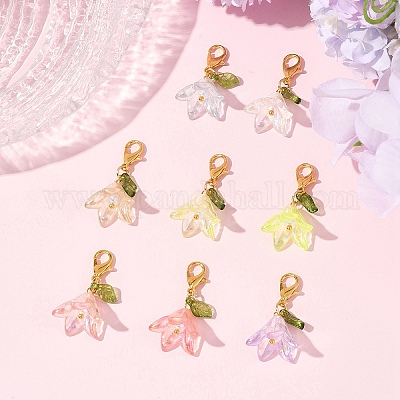 8 шт. 8-х цветные акриловые подвесные украшения-цветы HJEW-FS00034-02-1