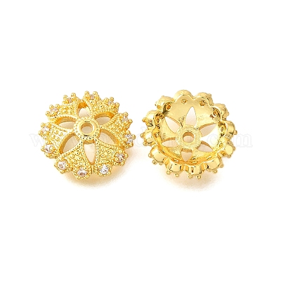 Колпачки для бусин из прозрачного кубического циркония в форме цветка из латуни KK-V008-04G-1