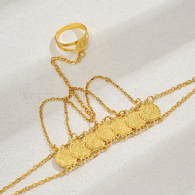 Медный браслет из латунных цепочек для монет в стиле Ближнего Востока с подвеской-кисточкой SV3289-1