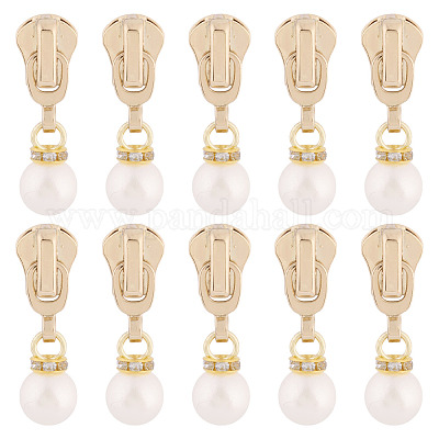 10 шт. круглые акриловые жемчужные и сплавные бегунки для молний HJEW-TAC0086-1