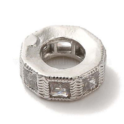 Восьмиугольные латунные микро-паве кубические циркониевые европейские бусины KK-C072-20P-1