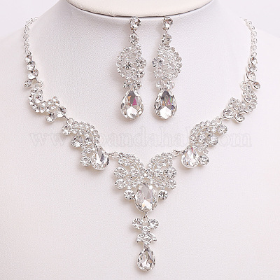 Ожерелье с подвеской в виде капли и луны из сплава со стразами и серьга-гвоздик FS-WG0A8BD-04-1