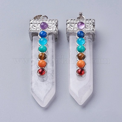 Натуральный кристалл кварца с синтетической и натуральной смешанной каменной чакрой большие подвески G-E415-A05-1