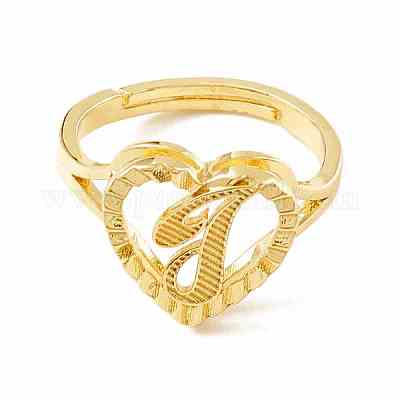 Настоящие 18-каратные позолоченные латунные регулируемые кольца с алфавитом RJEW-M139-18J-1