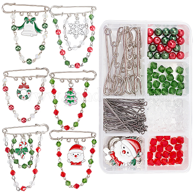 Wholesale SUNNYCLUE 1 Box DIY 6 Pcs Christmas Brooches Set Brooch Safety  Pins for Charms Enamel Christmas Charms Jingle Bell Candy Cane Wreath  Snowflake Charms Christmas Tree Santa Claus Pins Adult Xmas